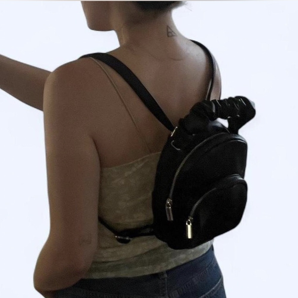 Black Women’s Leather Mini Backpack Purse - Picture 5 of 5